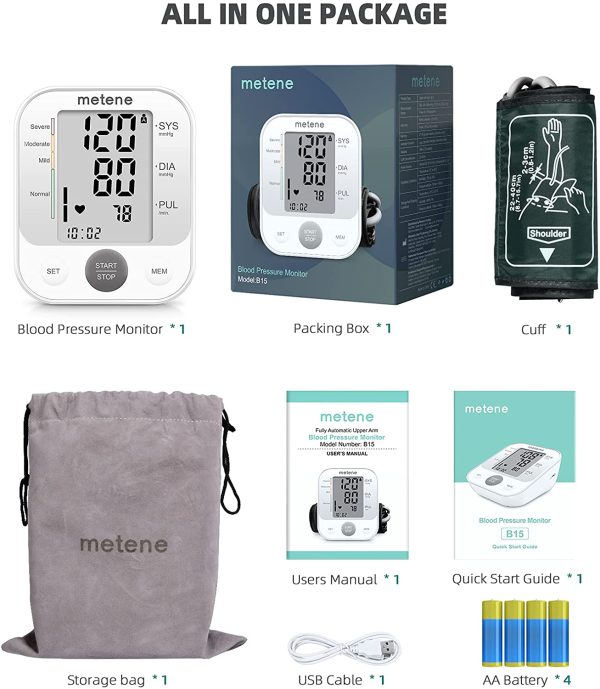 Metene Blood Pressure Monitor Upper Arm BP Cuff Machine, Accurate Automatic High Blood Pressure Machine Kit with Large Cuff 22-40cm, Pulse Rate Monitor for Home Use - Image 7