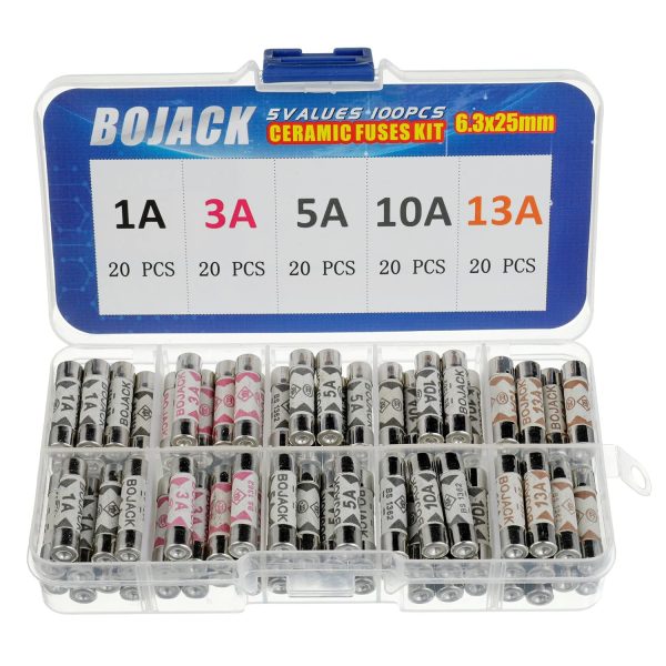 BOJACK 5 Values 100 pcs 1 3 5 10 13 A amp 240 V Volt Household Mains Plug Fuse 6.3x25 mm 0.25x1Inch BS1362 Ceramic Tube Cartridge Fuses Assortment Kit packag in a Clear Plastic Box - Image 3