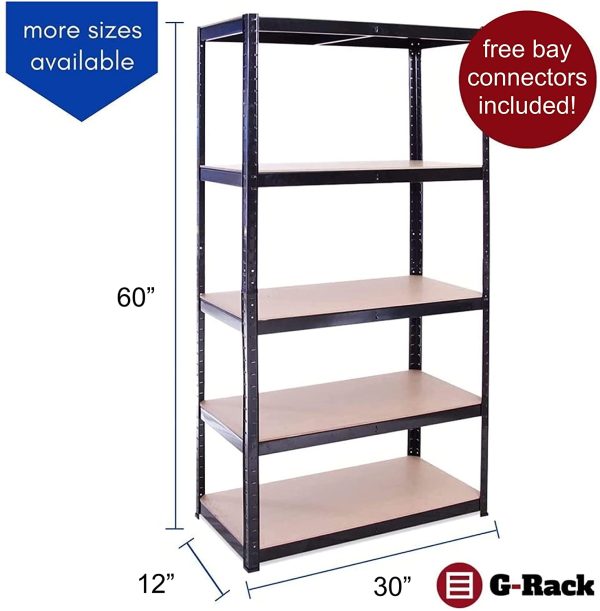 Garage Shelving Units - 5 Tier Metal Storage Shelves - Black Utility Rack for Shed, Workshop, Office Warehouse - 150cm x 75cm x 30cm, 875KG Capacity (175KG Per Shelf Unit) - 5 Year Warranty - Image 5