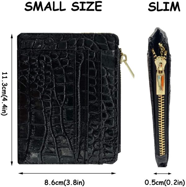 ehsbuy Slim Credit Card Holder Wallet RFID Blocking Leather Zipper Coin Purse Keychain Wallets for Women & Men (Alligator Pattern) - Image 5