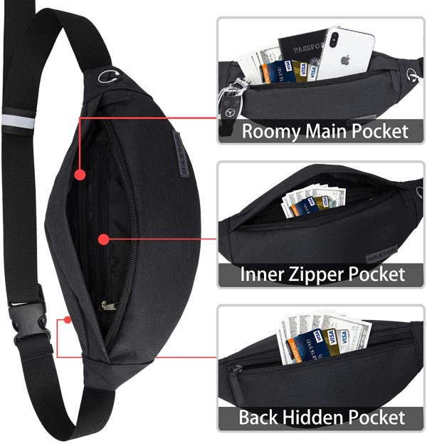 MAXTOP Bumbag Waist Fanny Pack Running Belt for Men Women Unisex Bum Bag with Headphone Jack and 4-Zipper Pockets Adjustable Belt for Outdoors Workout Hiking Gifts for Men Women - Image 2