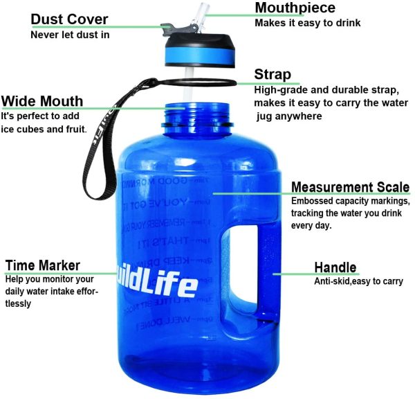 QuiFit 3.78/2.2 Litre Motivational Water Bottle - with Straw & Time Marker,Wide Mouth,BPA Free,Reusable,Ideal for Gym,Outdoor Sport,Home & Office - Image 2