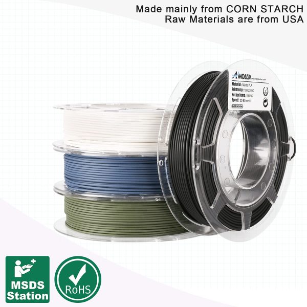 AMOLEN 3D Printer Filament, PLA Filament 1.75mm, Matte Olive Green, Navy Blue, Black, White PLA Filament Set, 4x200g - Image 8