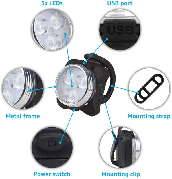 Bike Light Set | SEE & BE SEEN | Super-Bright! | 3x Bigger & Rechargeable Batteries | Water & Dirt Proof | Uncompromising Safety with 4 Extremely Useful Lighting Modes | Easy-To-Use Mounting System - Image 2