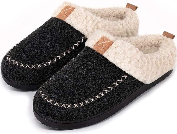 LongBay Women's Moccasin Slippers Woolen Felt Upper with Warm Soft Plush Lining Slip on House Shoes - Image 6