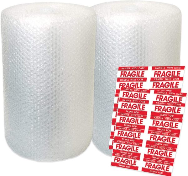 MERRIMEN Cushioning Bubble Wrap 2x ROLLS OF 300MM x 11M TOTAL AMOUNT - Small Air Bubble 300mm with 20 Fragile Stickers - Image 6