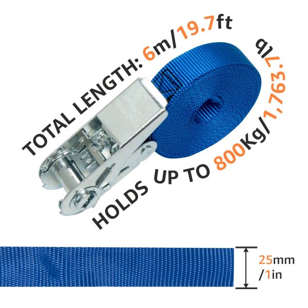 Amazon Basics Ratchet Lashing Straps, 6 m Long, 25 mm Wide, Load Capacity 800 kg, DIN EN 12195-2 Passed - Blue (10-Pack) - Image 4