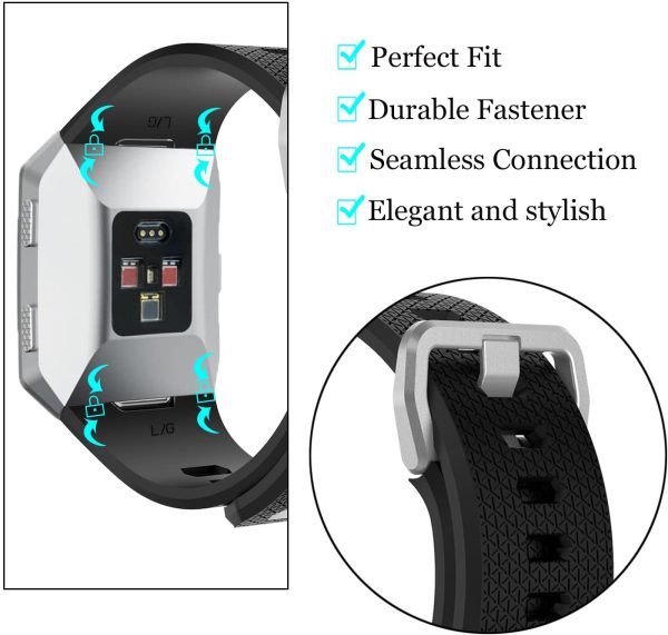 KingAcc Adjustable Strap Compatible for Fitbit lonic , Soft Replacement Wristband for Fitbit Ionic with Metal Buckle,Large or Small Fitness Sport Band for Women and Men ,Red,Black, White, Gray, Blue, Purple - Image 2