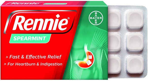 Rennie Spearmint Heartburn Relief and Indigestion Tablets, 72 Tablets