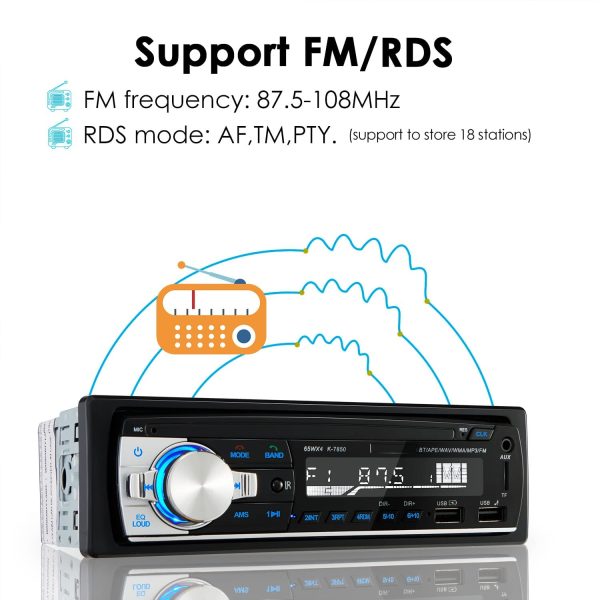 RDS Car Radio Bluetooth Hands-free, CENXINY 4 x 65W Car Stereo Bluetooth 5.0 LCD with Clock, Support USB/AUX in FM/ MP3 / WMA/WAV/MPE/RDS Car Stereo with Usb and Bluetooth - Image 7