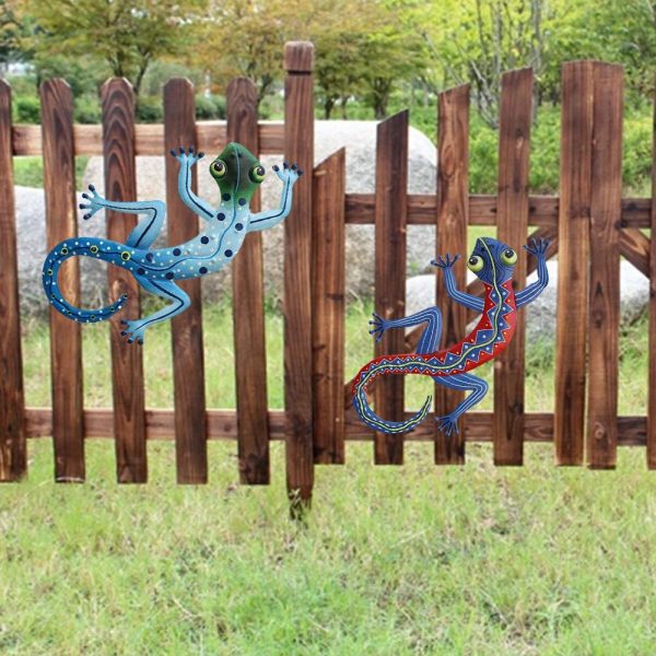 Metal Gecko Wall Decor, 2pcs Gecko Wall Art Decoration | Handmade Craft Inspirational Sculpture Hang Indoor Outdoor for Yard Fence Garden Home Kids Gifts - Image 2