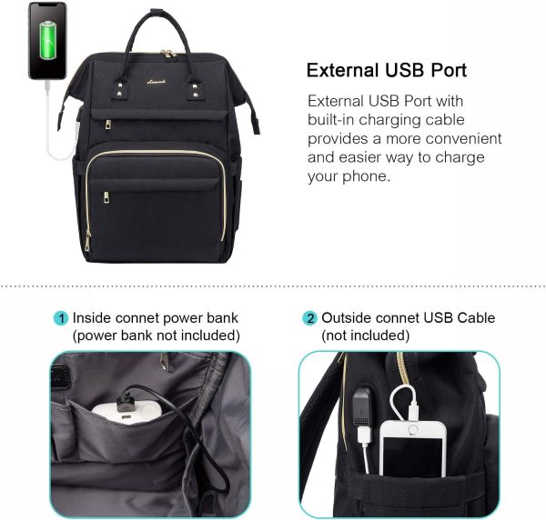 LOVEVOOK Laptop Backpack for Women fits 17 Inch, School Computer Backpack with Large Capacity for Work Travel Casual Business Bag with USB Charging Port (Black) - Image 2