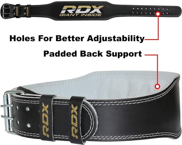 RDX Weight Lifting Belt Gym Fitness, Cowhide Leather, 4?? Padded Lumbar Back Support, 10 Adjustable Holes, Powerlifting Bodybuilding Deadlifts Squats Exercise Workout, Strength Training Equipment