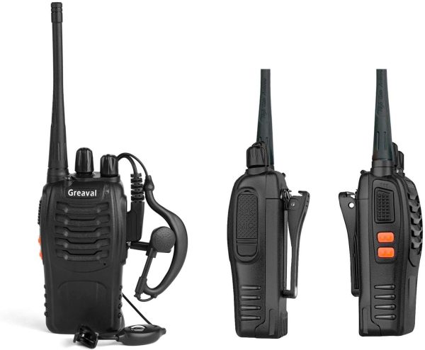 Greaval Walkie Talkie Rechargeable 4 Pack Long Distance 2 Two Way Radio for Adults and Kids 16 Channel with Earpieces Headphones LED Flashlight