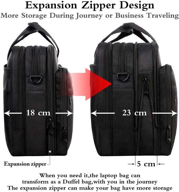 Laptop Bag 17 inch, Large Business Briefcase for Men Women Waterproof Laptop Shoulder Messenger Bag Fit 17 inch Laptop, Expandable Multifuntional Computer Bag for Laptop Tablet Notebook, Black - Image 6