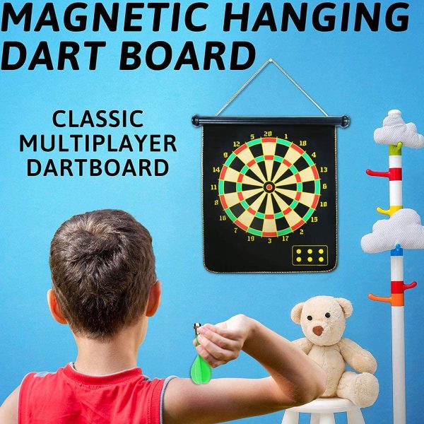 Magnetic Dartboard for Kids, Two Side Board Game Set with 12pcs Darts, Hanging Roller Up Safe Dartboard for Indoor Outdoor Family Game for Kids - Image 2