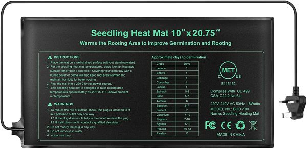 RIOGOO Seedling Heat Mat,Hydroponic Heating Pad Waterproof for Seed Reptile Plant with Power-Off Protection Safe and Durable 24 * 52cm CE Certified(UK) - Image 6