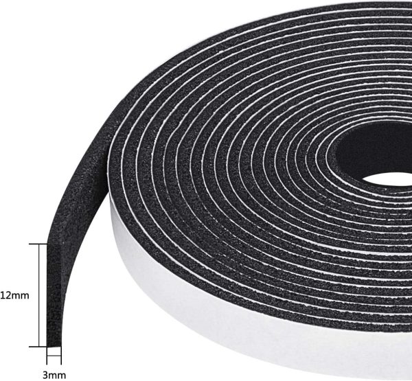 Fowong Open Cell Foam Tape, 12mm(Width) X 3mm(Thick), Weather Stripping for Doors and Windows Adhesive Insulation Strip (3 Rolls with Total 15M Long) - Image 3