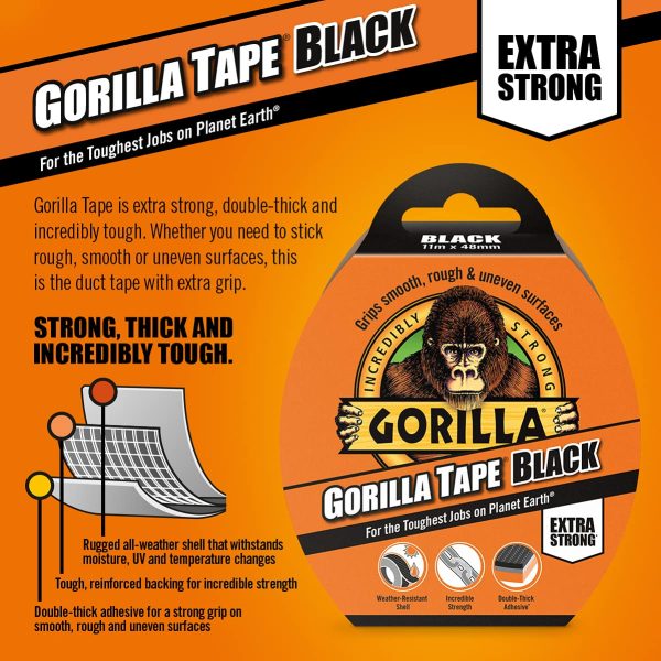 Gorilla GOR3049001 Tape Duct Tape Black 48mm x 11m - Image 3