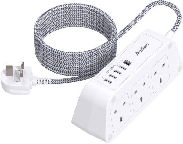 Extension Lead with USB Slots??6 Way Outlets 5 USB(5A, 1 USB- C and 4 USB-A Port) with 1.8M Braided Extension cord, 3250W Overload Protection??Security Surge Protection Plug Extension Socket - Image 6