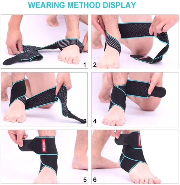 BESKEY Ankle Support Brace Adjustable Breathable Elastic Nylon Material 1 Size Fits all Use for Sports