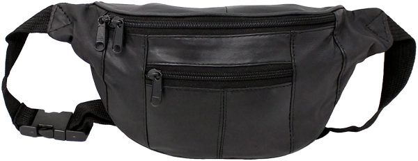 RAS Mens Womens Leather Bum Bag Travel Money Pouch Waist Hip Bag Pouch Passport Holder Adjustable Belt 1013 Black - Image 4