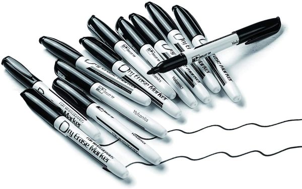 Black Dry Erase Markers Whiteboard Pens Low Odor Fine Whiteboard Markers Dry Wipe Pens Thin Box of 12