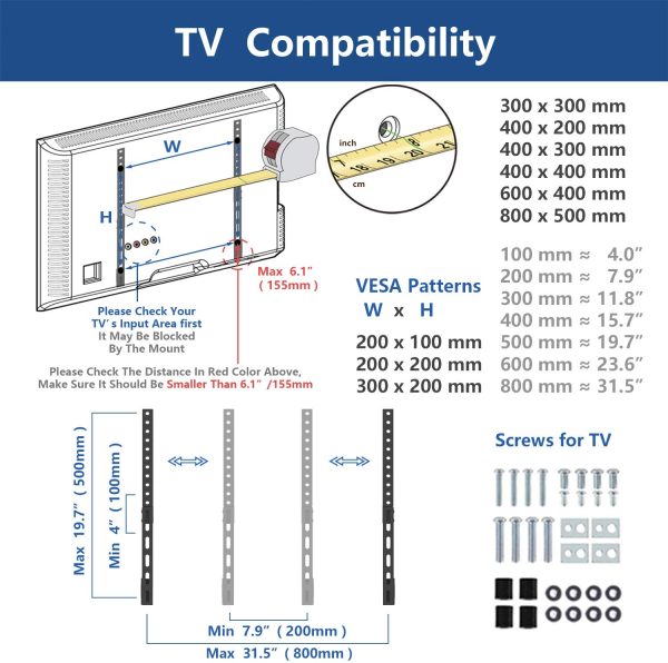 RFIVER Universal TV Stand Legs TV Feet for 20 to 65 inch LCD/LED/OLED/Plasma TVs, Table Top Replacement TV Stand Pedestal Riser for Flat&Curved Screen VESA up to 800x500mm