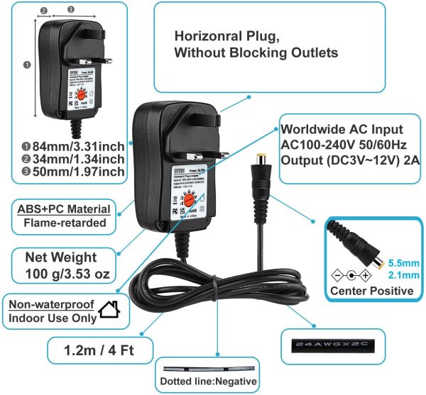 EFISH International Power Adapters Multifunctional Portable Power Transformers (Included USB),AC Supply Adapter 100-240V to DC 3V/4.5V/5V/6V/7.5V/9V/12V-MAX 2A (2000mA)+8 Different Plugs - Image 4