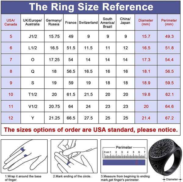 FaithHeart Norse Viking Jewellery Vegvisir Compass/Mjolnir/Valknut Runes Ring for Men Personalised Stainless Steel Signet Rings Size O - Y Finger Charm - Image 6