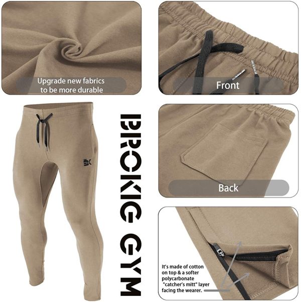 BROKIG Mens Zip Gym Joggers Sweatpants Slim fit Tracksuit Bottoms Casual Chinos Running Trousers Pockets - Image 5