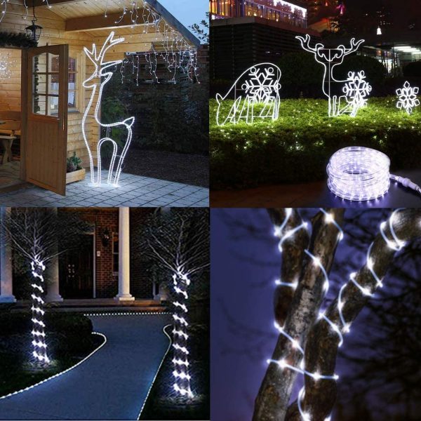 Solar String Lights Outdoor Rope Lights, 8 Modes 100 LED Solar Powered Outdoor Waterproof Tube Light Copper Wire Fairy Lights for Garden Fence Patio Yard Party Wedding Decor (Cool White) - Image 4