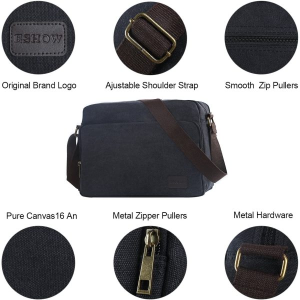 Eshow Men Messenger Bag Canvas Shoulder Laptop Bag for Men 14 inch Tablet Messenger Briefcase Work MacBook Pro Crossbody Bag Satchel for Casual Business School Travelling - Image 8