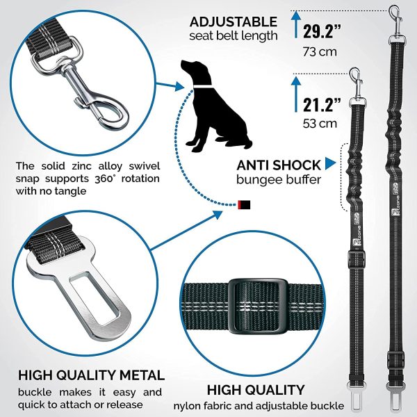 Seat Belt for dogs with Anti shock Bungee Buffer One of Important Car Travel Accessories for Dogs Adjustible, Elastic - Image 2