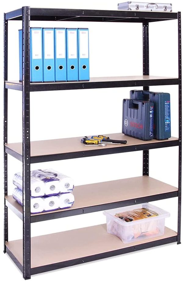 Garage Shelving Units: 180cm x 120cm x 45cm | Heavy Duty Racking Shelves for Storage - 1 Bay, Black 5 Tier (175KG Per Shelf), 875KG Capacity | For Workshop, Shed, Office | 5 Year Warranty - Image 2