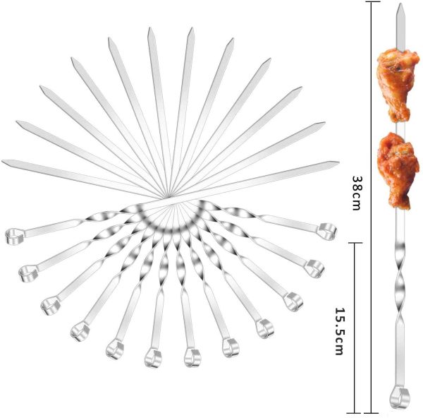 Maridergo Kebab Skewers, 12PCS Stainless Steel BBQ Kebab Meat Skewers Set, Flat Barbecue Shish Kebab Stick for Meat Vegetables - Image 6