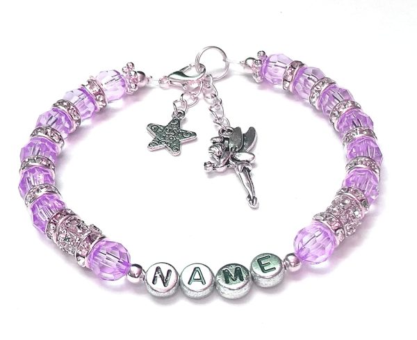 GIRLS CUSTOM NAME PERSONALISED bracelet crystal gems jewellery girls sister women friendship baby's custom made any colour pearl or charm of choice any size. - Image 2