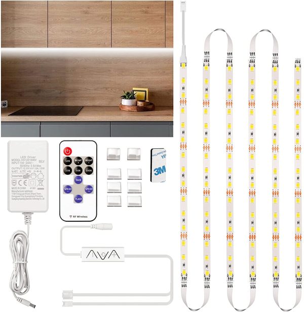 Under Cupboard Strip Lights Kit 9.8ft/3m, Whit Dimmable LED Strip Lights with Plug and Remote, Flexible LED Tape Light for Kitchen, Showcase, Cabinet, TV, Desk, Mirror Cold White 6500K - Image 4