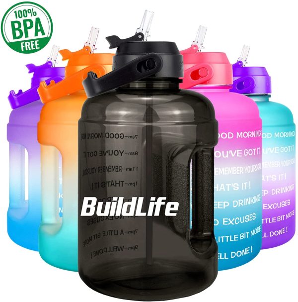 BuildLife Motivational Water Bottle 2.2L - Large Capacity Water Jug with Straw & Time Marker & BPA Free Ensure Enough Water-Drinking Throughout The Day