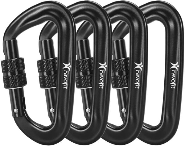 Favofit 12KN Heavy Duty Locking Carabiner Clips, 4 Pack, Small Screwgate Caribeaners for Gym Hammock Backpack Keychain Dog Leash - Image 7