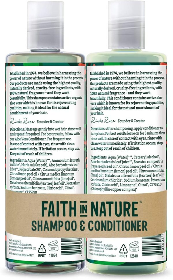 Faith In Nature Natural Aloe Vera Shampoo and Conditioner Set, Rejuvenating, Vegan and Cruelty Free, No SLS or Parabens, For Normal to Dry Hair, 2 x 400 ml