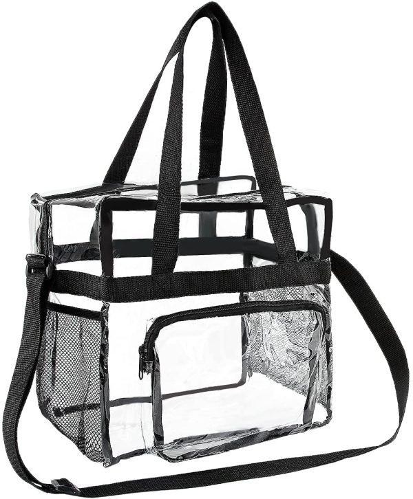 M MUNCASO Clear Tote Bag, Large Toiletry Bag Clear Crossbody Makeup Bag Waterproof Transparent PVC Bag with Adjustable Shoulder Strap and Zipper Closure Perfect for Work, Sports Games, Concert (Black) - Image 3