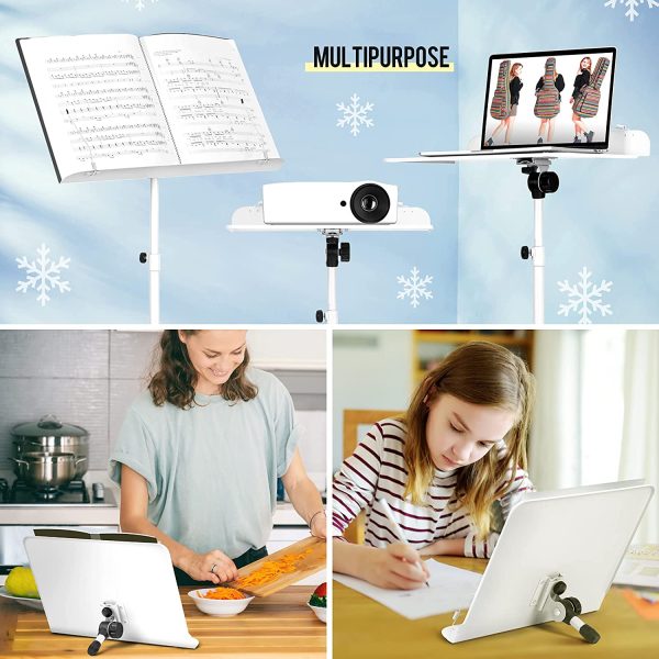 CAHAYA Sheet Music Stand Metal Portable with Carrying Bag, Sheet Music Folder, Projector Stand, Portable Podium Stand, Laptop Stand White, CY0194-2 - Image 2