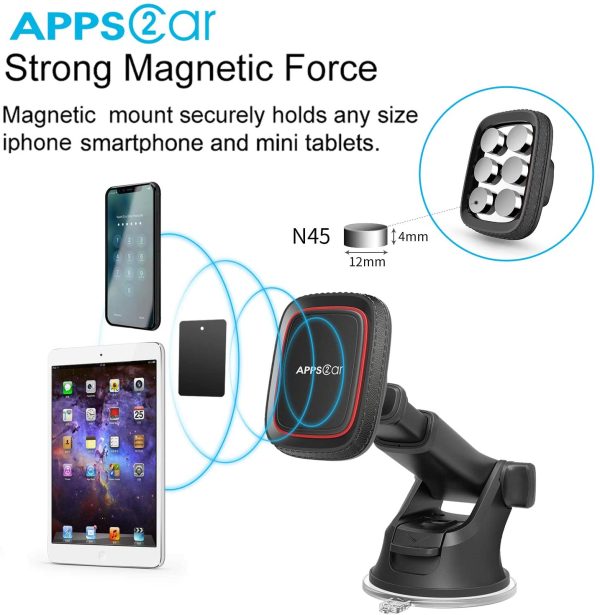 Magnetic Phone Car Mount, APPS2Car Universal Dashboard Windscreen Industrial-Strength Suction Cup Car Phone Mount Holder with Adjustable Telescopic Arm, 6 Strong Magnets for All Cell Phones - Image 7