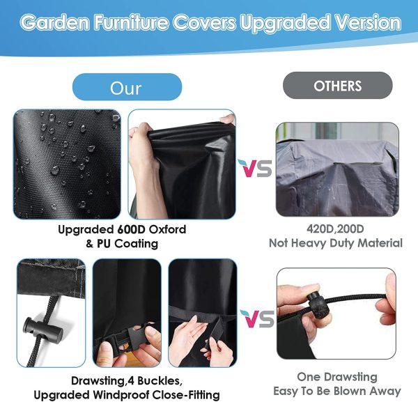 Garden Furniture Covers,123 X 61 X 72cm Patio Furniture Cover Waterproof,Patio Table Covers 600D Heavy Duty Oxford Fabric Rattan Furniture Cover Windproof Anti-UV for Patio, Outdoor(Black) - Image 5