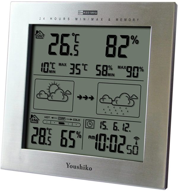 Youshiko Wireless Weather Station with Radio Controlled Clock (2022 UK Version), Indoor Outdoor Temperature Thermometer, Humidity, Date & Frost Alarm, Maximum & Minimum with 24 Hour Auto Reset - Image 6