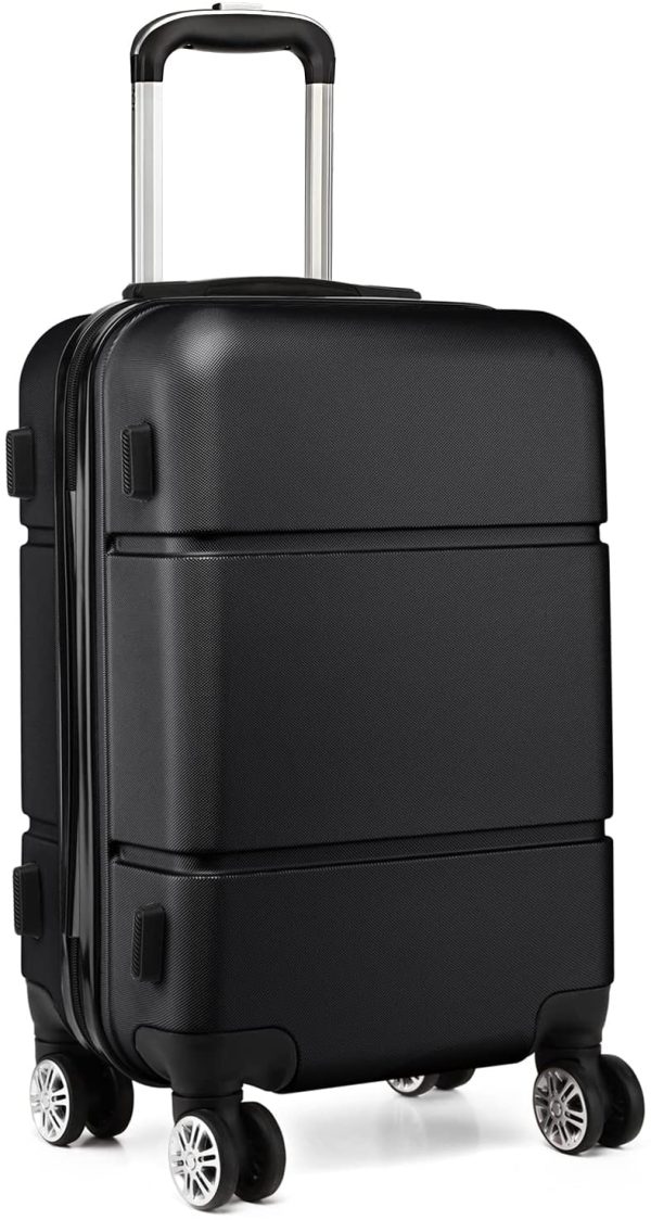 Kono Suitcase 20'' Travel Carry On Hand Cabin Luggage Hard Shell Travel Bag Lightweight, Black - Image 2