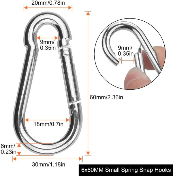 Fire-to-Fire Carabiner Heavy Duty 304 Stainless Steel M6 Carabiner Snap Hook Gauge Steel Carabine Swivel Spring Clip for Outdoor camping, fishing, hiking, traveling, keychain etc(Not for Climbing) - Image 2