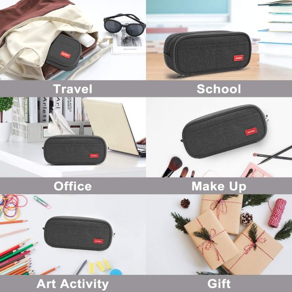 Large Pencil Case Big Capacity Pencil Pouch Bag Pen Holder 3 Compartments School Supplies Stationery Storage Organizer for Middle High School Office College Students Girl Boy Adult Teen??Black?? - Image 7