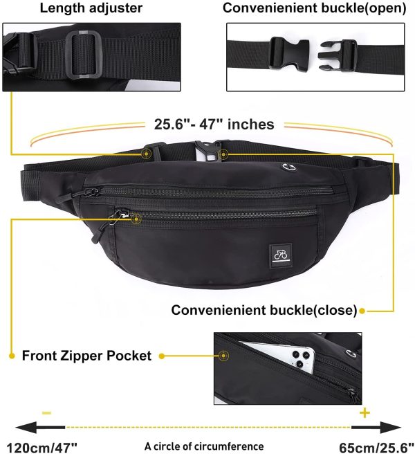 Large Waterproof Waist Bag Bumbags for Men Women Ladies Black Fanny Pack for Travel Festival Walking Sport Running Outdoor Gym Workout Exercise Black Hip Pouch Money Belt Bag with Adjustable Strap1 - Image 7